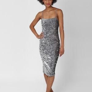 Forever 21 Silver Embellished Regular Fit A Line Dress